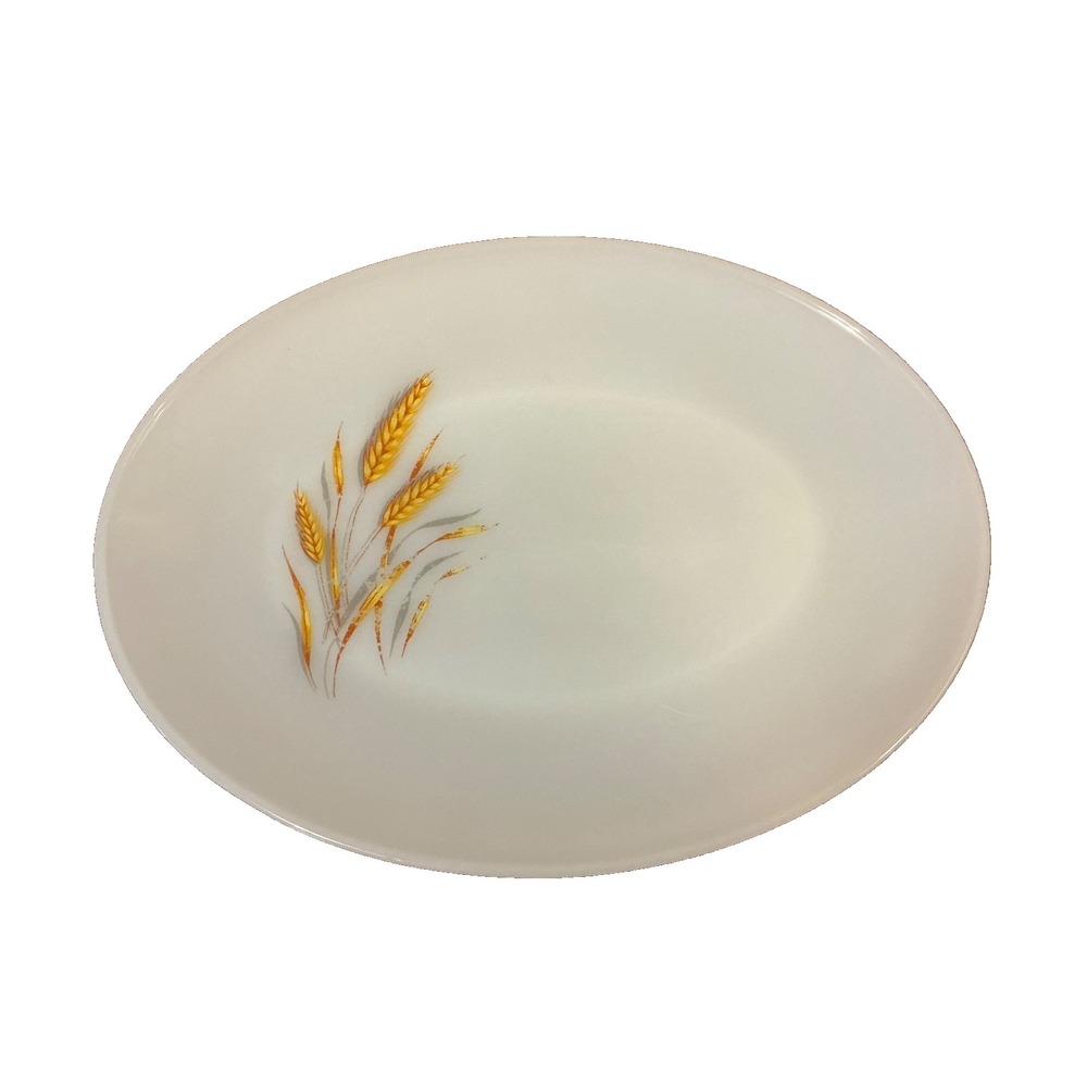 FIRE KING Serving Plate Golden Wheat Pattern Milk Glass Platter 12" x 9" Vintage - Picture 2 of 4
